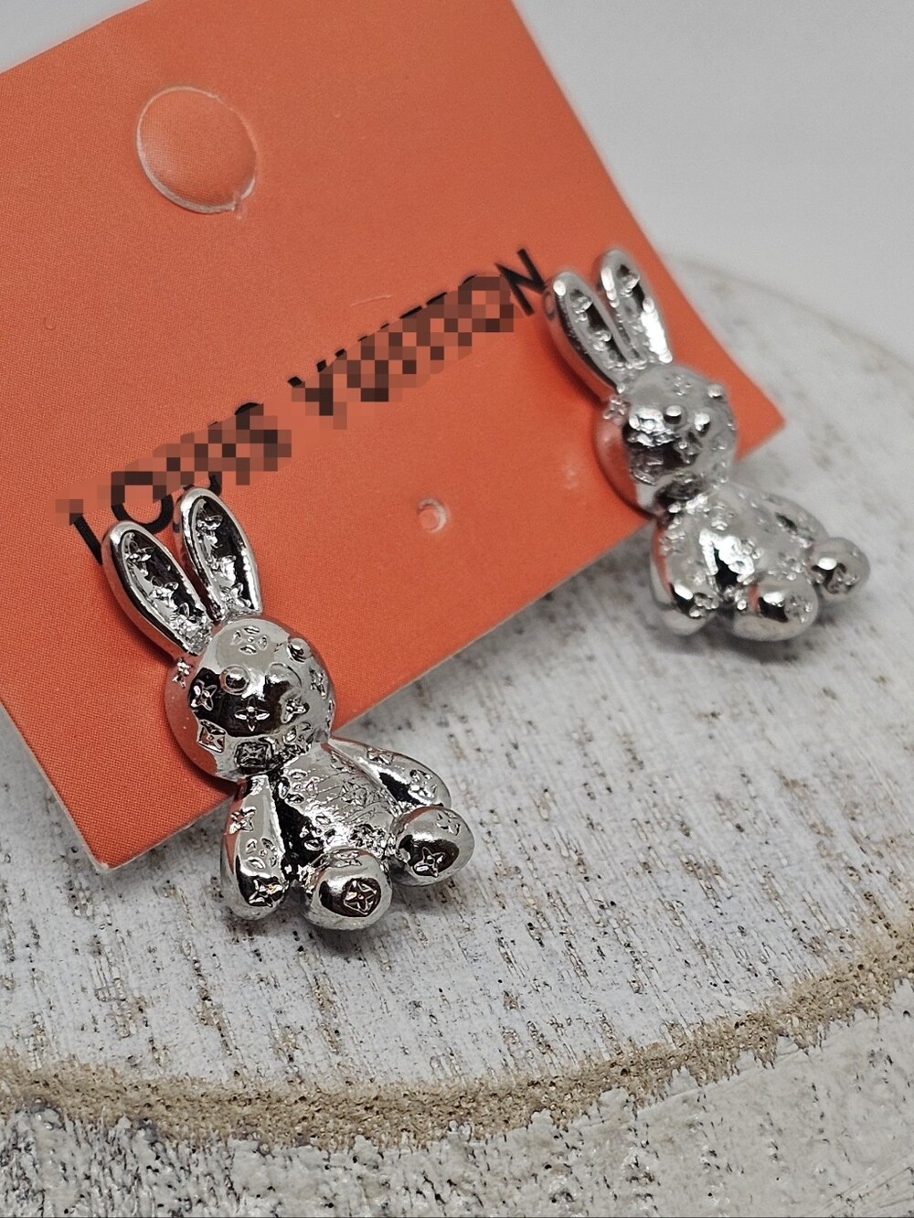 Monogram Silver Rabbit Earrings